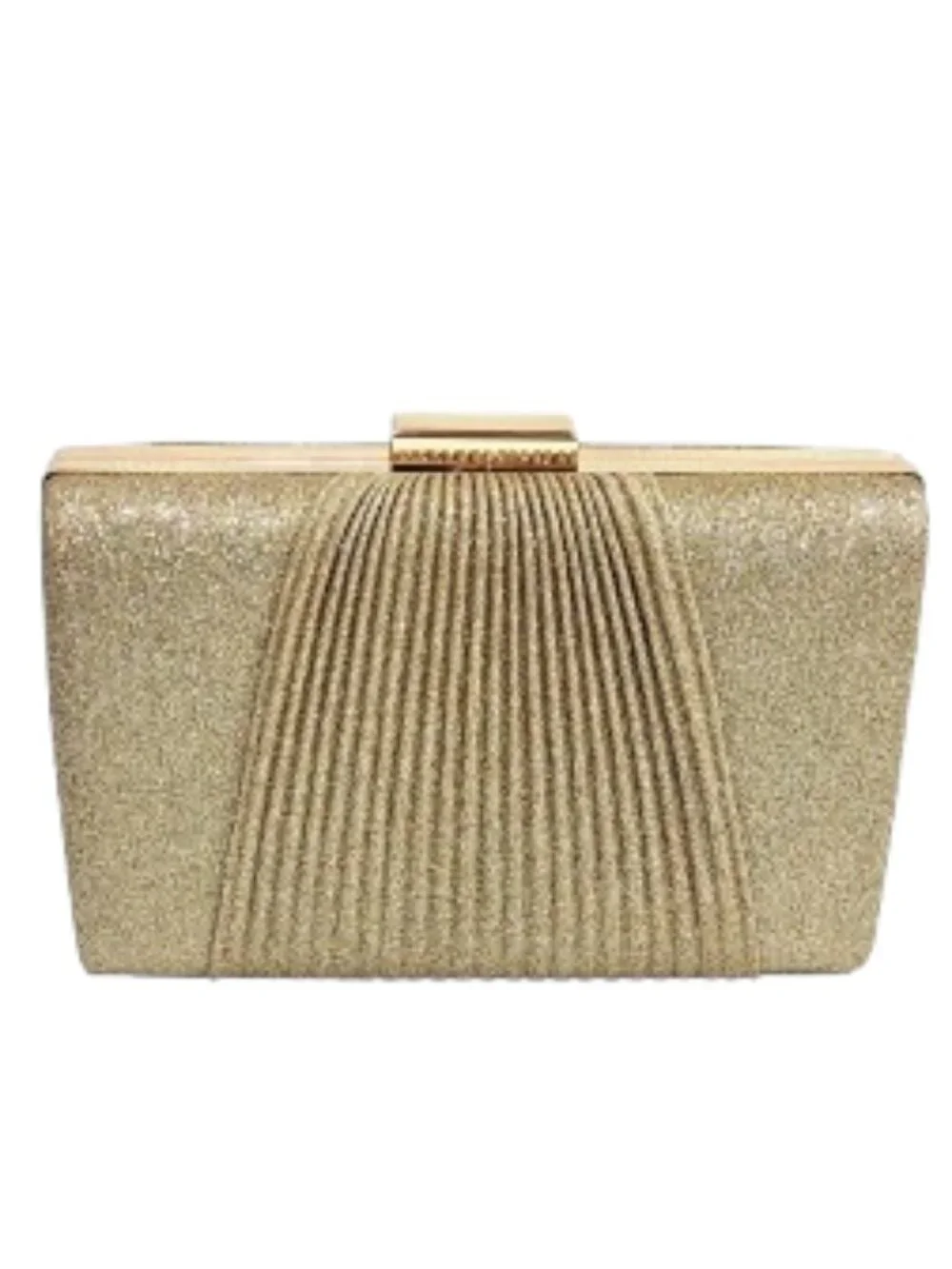 Sparkly Gold Evening Clutch with Chain Shoulder Strap Kiss Lock Top Closure NEW